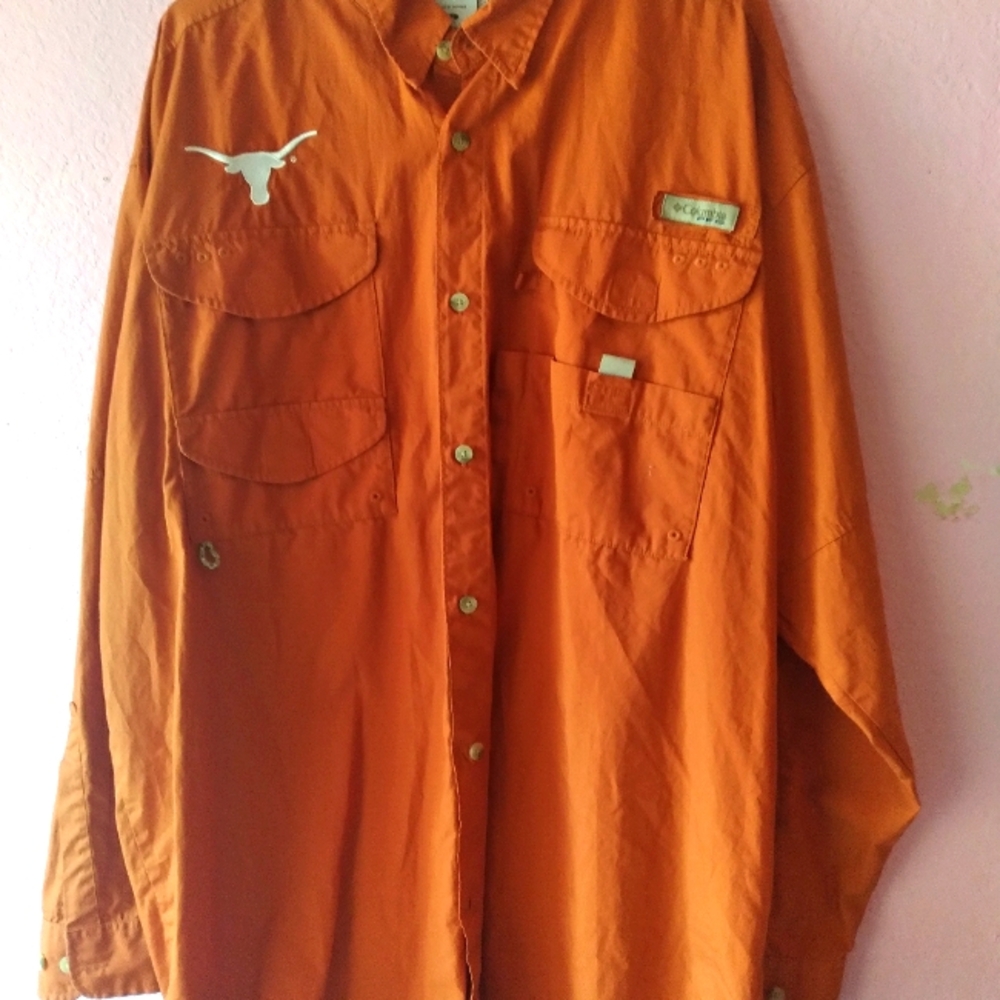 Columbia PFG Texas Longhorns Fishing Shirt Button Down Performance Gear Orange